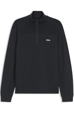 Zip-neck virgin wool-blend sweater with logo