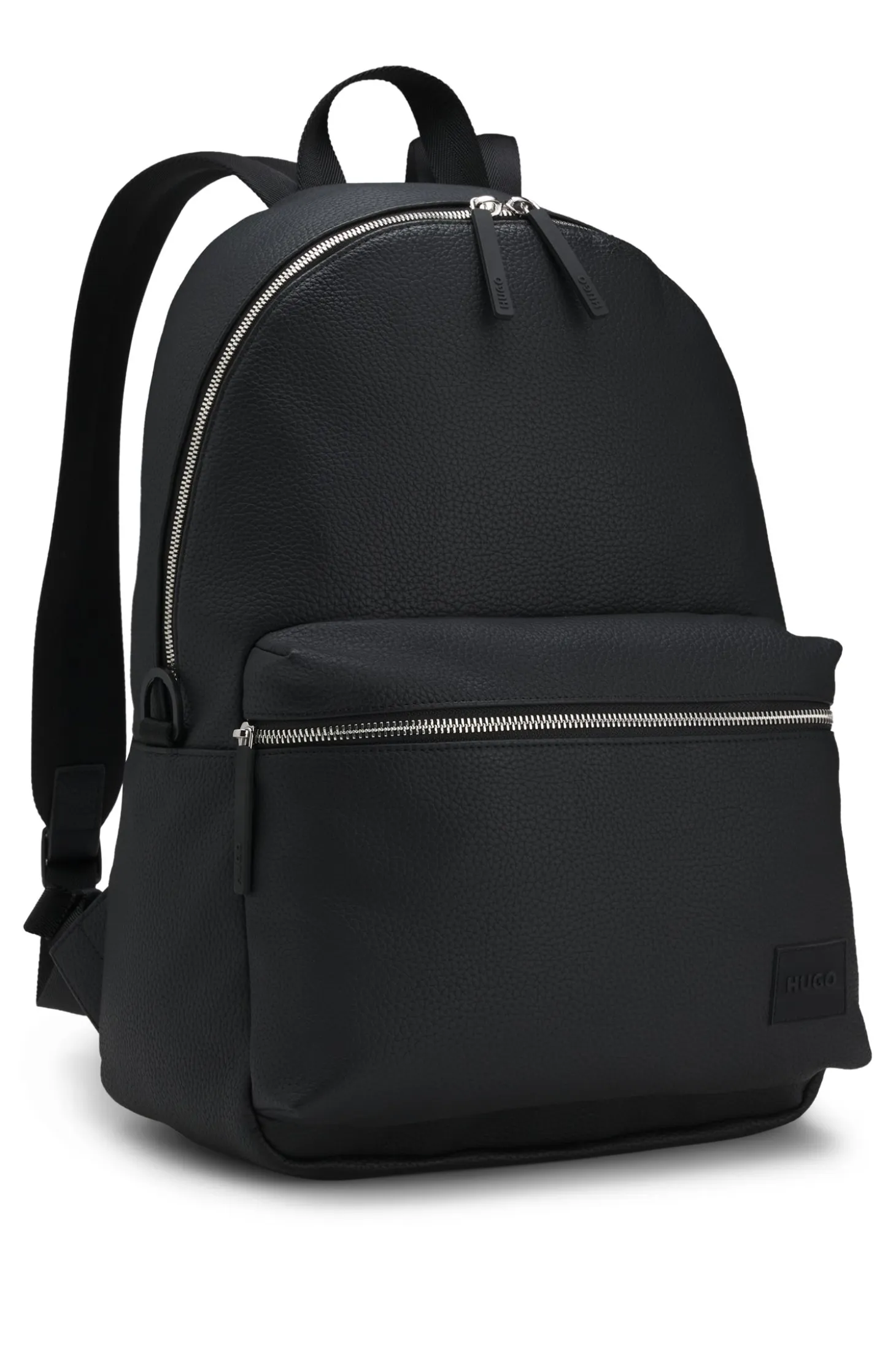 Zipped backpack with rubber logo patch
