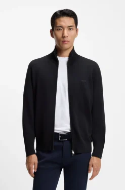 Zip-through cotton cardigan with logo detail