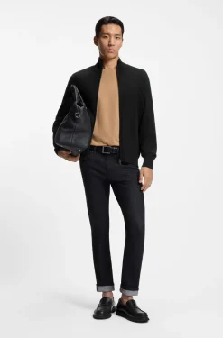 Zip-through cotton cardigan with logo detail