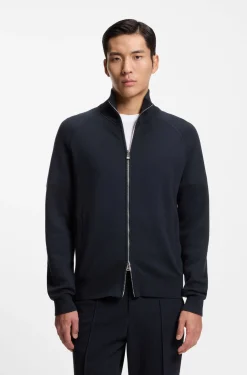 Zip-up cardigan in cotton and virgin wool