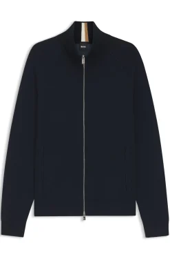 Zip-up cardigan in cotton and virgin wool