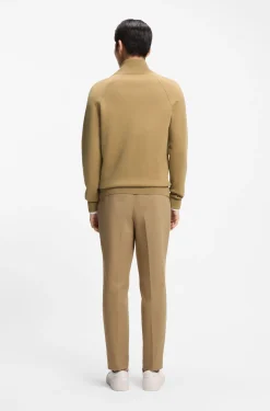 Zip-up cardigan in cotton and virgin wool