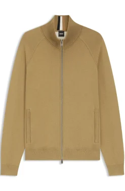 Zip-up cardigan in cotton and virgin wool