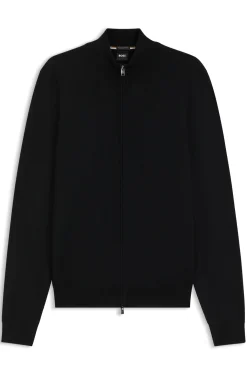Zip-up cardigan in extra-fine merino wool
