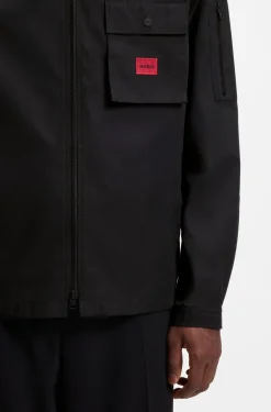 Zip-up cotton-blend canvas overshirt with logo label