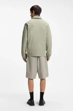 Zip-up cotton-blend canvas overshirt with logo label