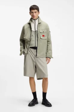Zip-up cotton-blend canvas overshirt with logo label