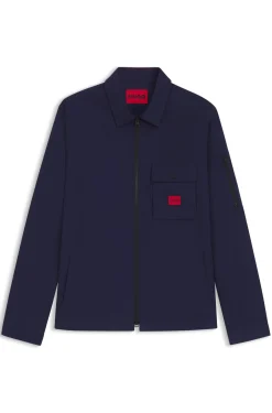 Zip-up cotton-blend canvas overshirt with logo label