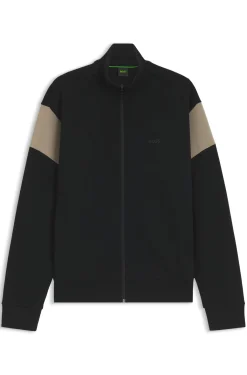Zip-up cotton-blend sweatshirt with contrast inserts