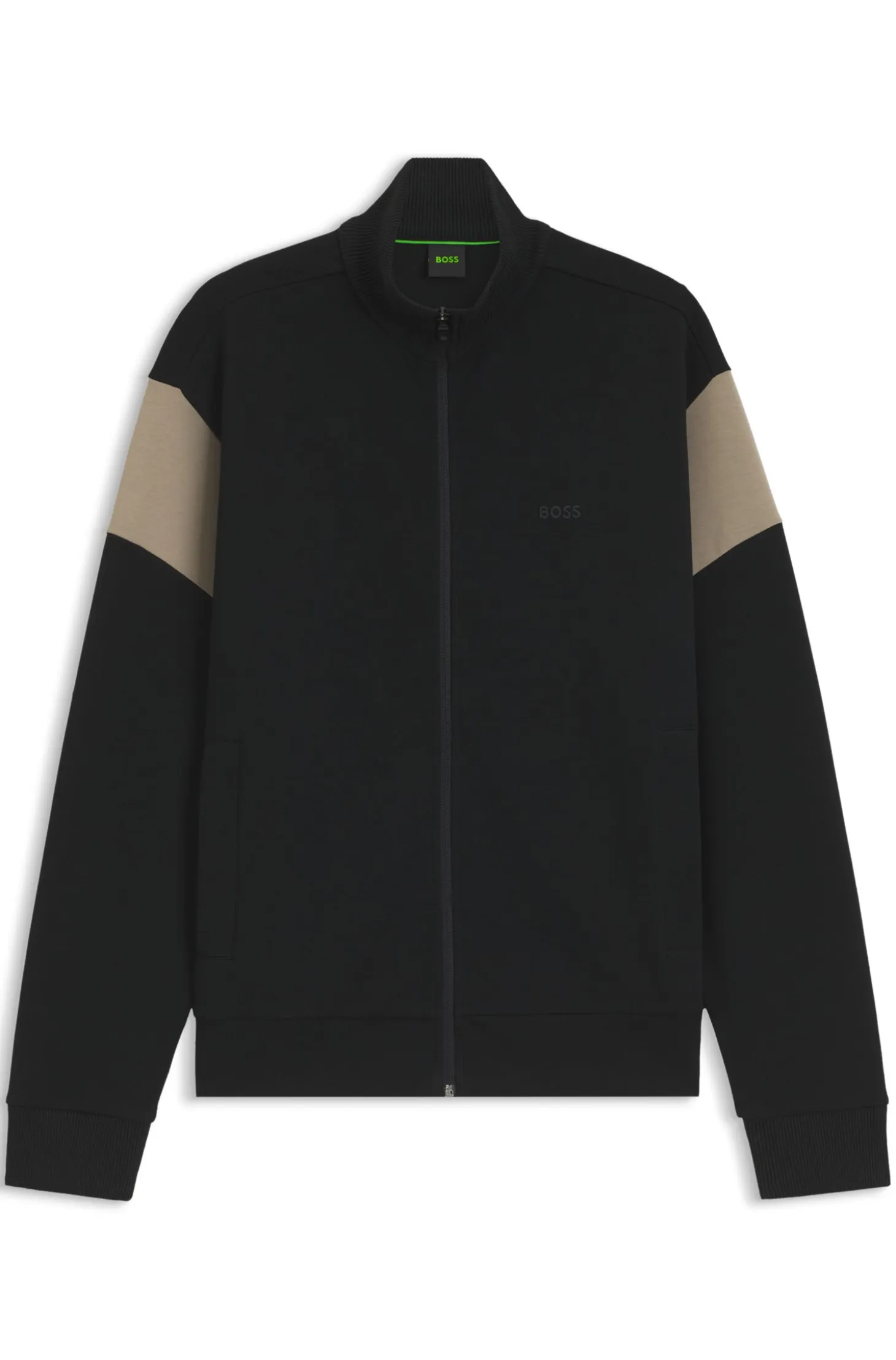 Zip-up cotton-blend sweatshirt with contrast inserts