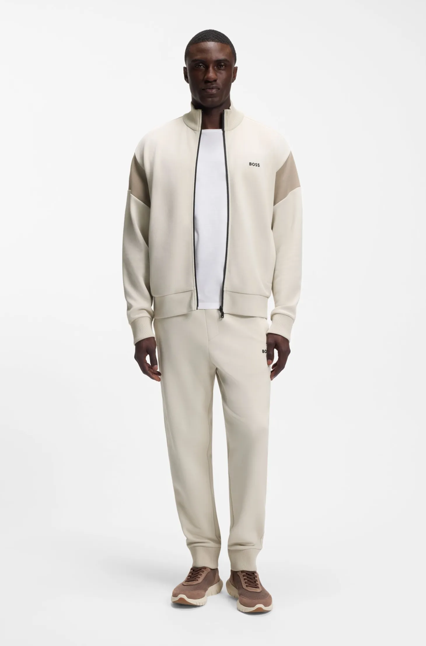 Zip-up cotton-blend sweatshirt with contrast inserts