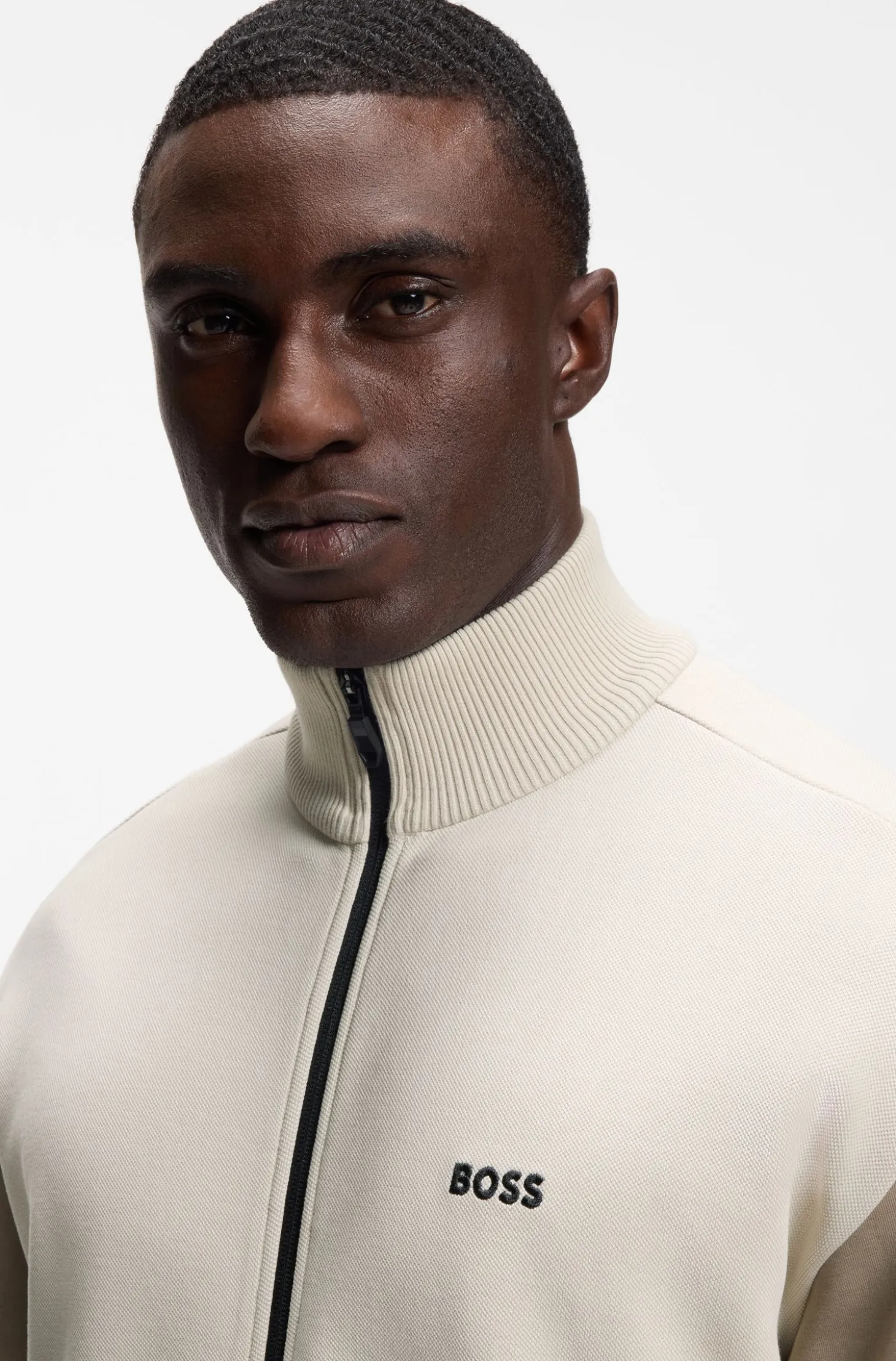 Zip-up cotton-blend sweatshirt with contrast inserts