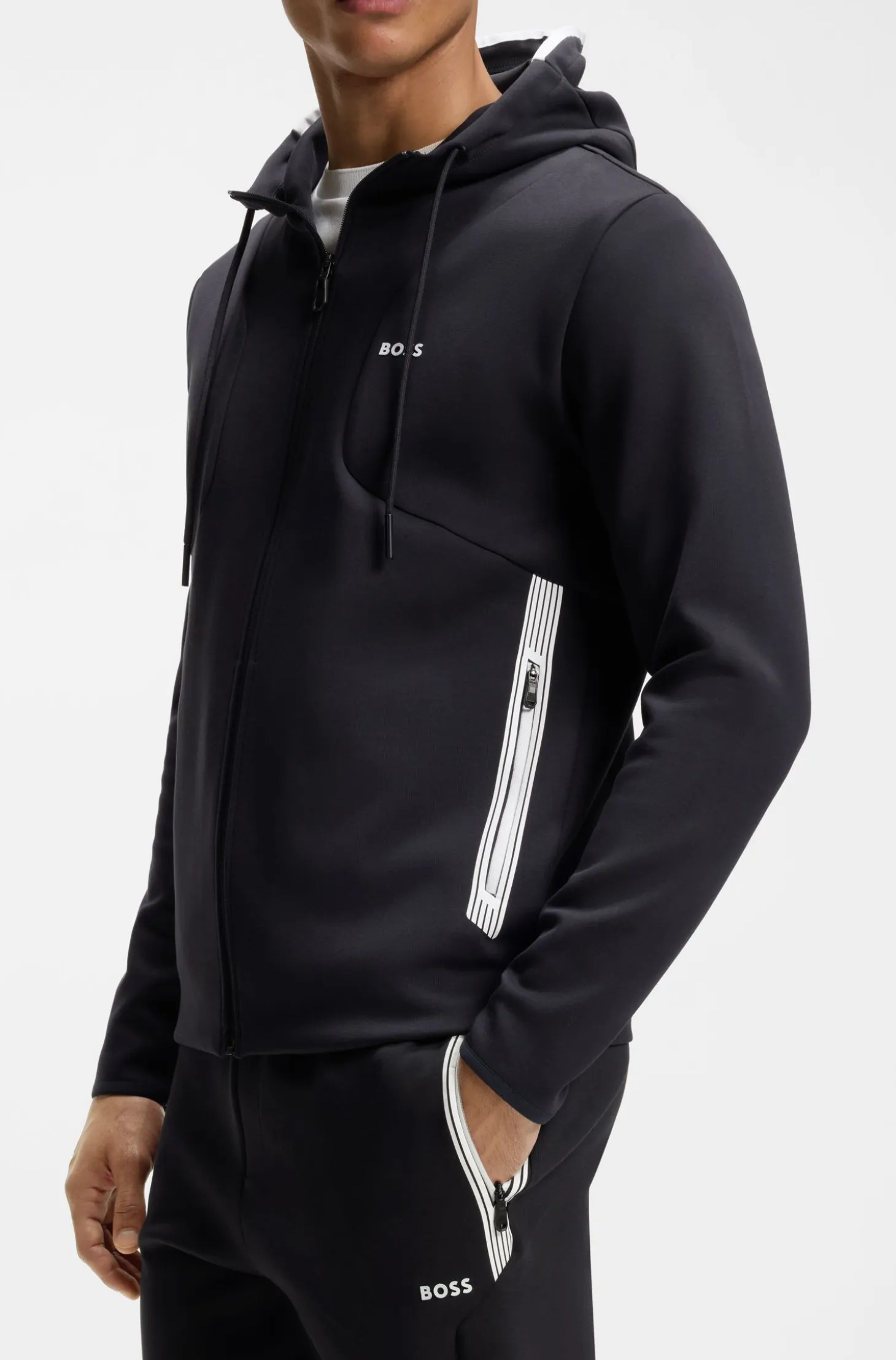 Zip-up hoodie in a cotton blend with contrasting details