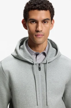 Zip-up hoodie in stretch cotton with logo detail