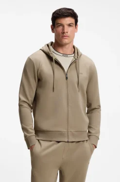 Zip-up hoodie in stretch cotton with logo detail