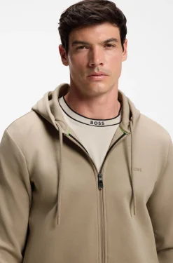 Zip-up hoodie in stretch cotton with logo detail