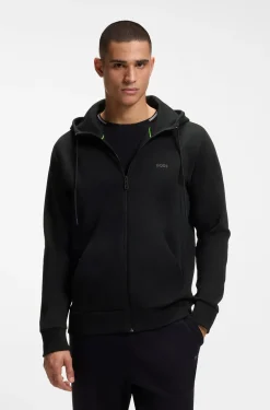 Zip-up hoodie in stretch cotton with logo print