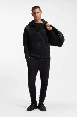 Zip-up hoodie in stretch cotton with logo print