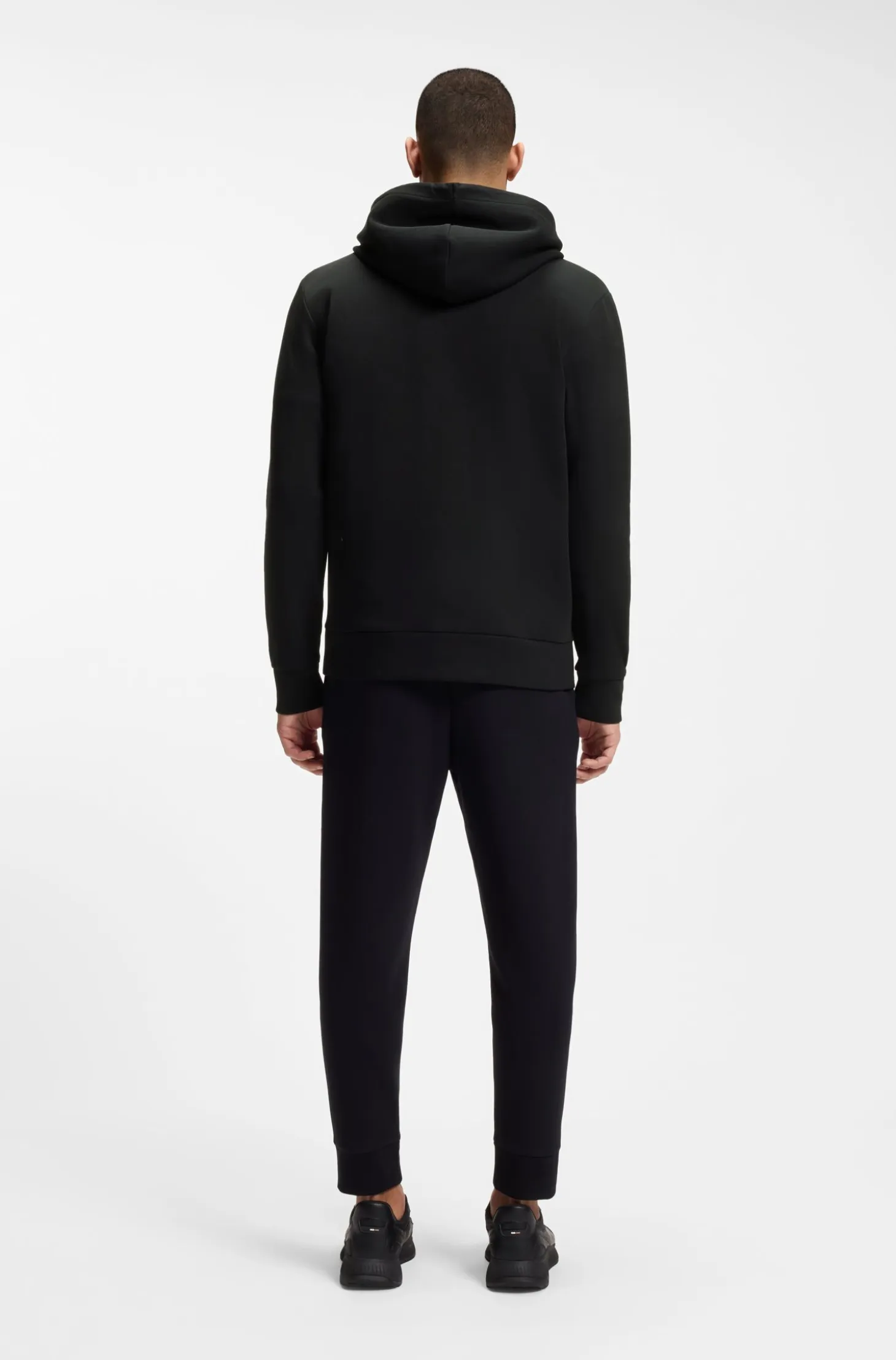 Zip-up hoodie in stretch cotton with logo print