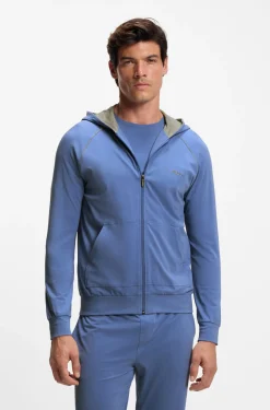 Zip-up hoodie in stretch cotton with embroidered logo