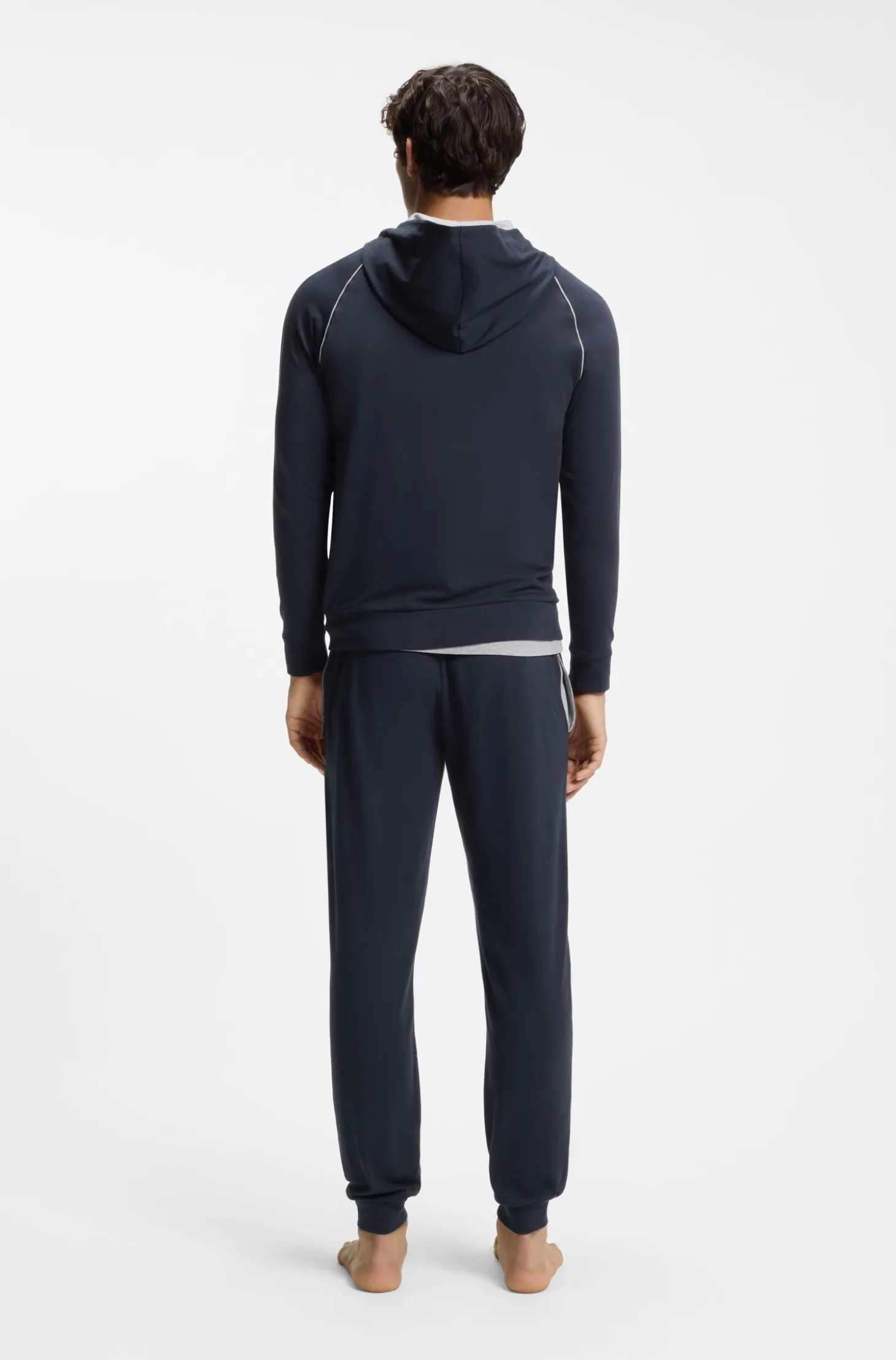 Zip-up hoodie in stretch cotton with contrast piping
