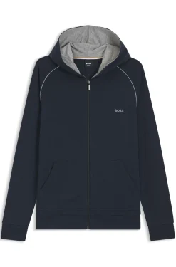 Zip-up hoodie in stretch cotton with contrast piping