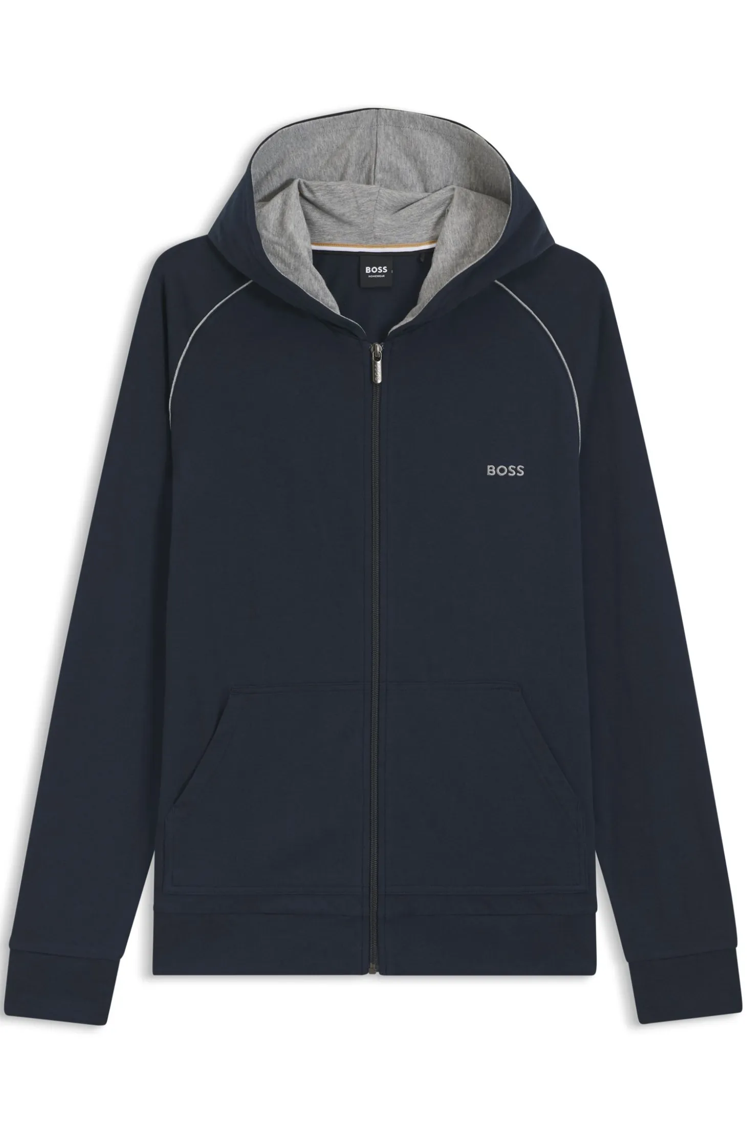 Zip-up hoodie in stretch cotton with contrast piping
