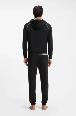 Zip-up hoodie in stretch cotton with contrast piping