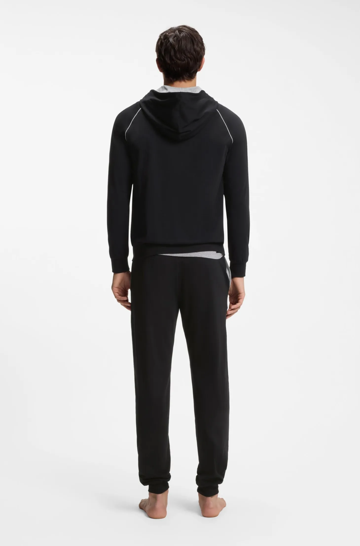 Zip-up hoodie in stretch cotton with contrast piping