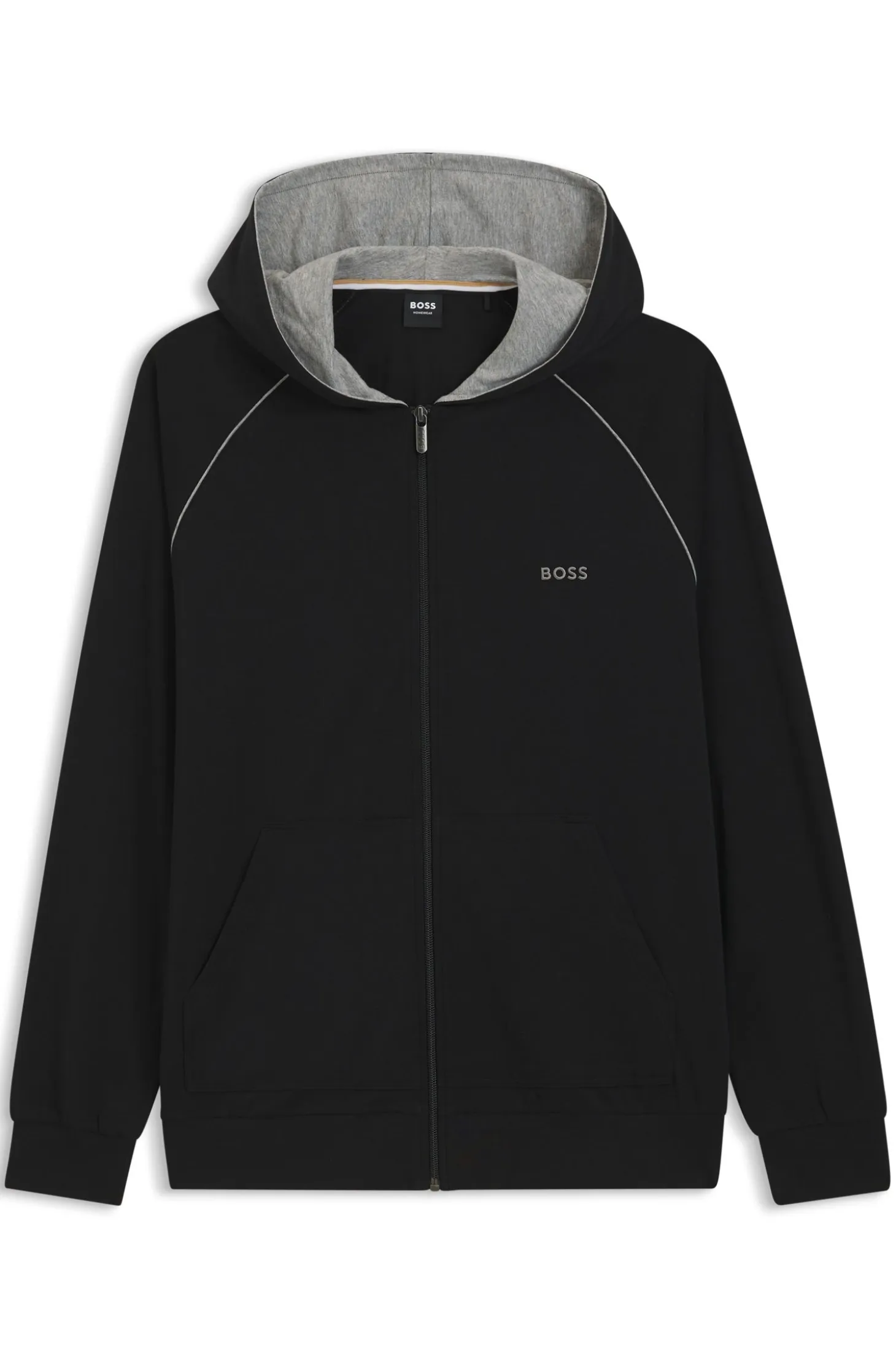 Zip-up hoodie in stretch cotton with contrast piping