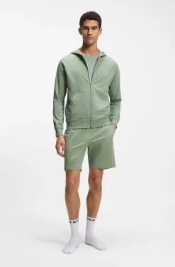Zip-up hoodie in stretch cotton with embroidered logo