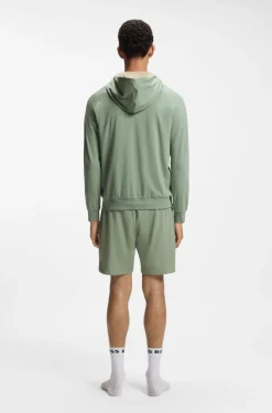 Zip-up hoodie in stretch cotton with embroidered logo