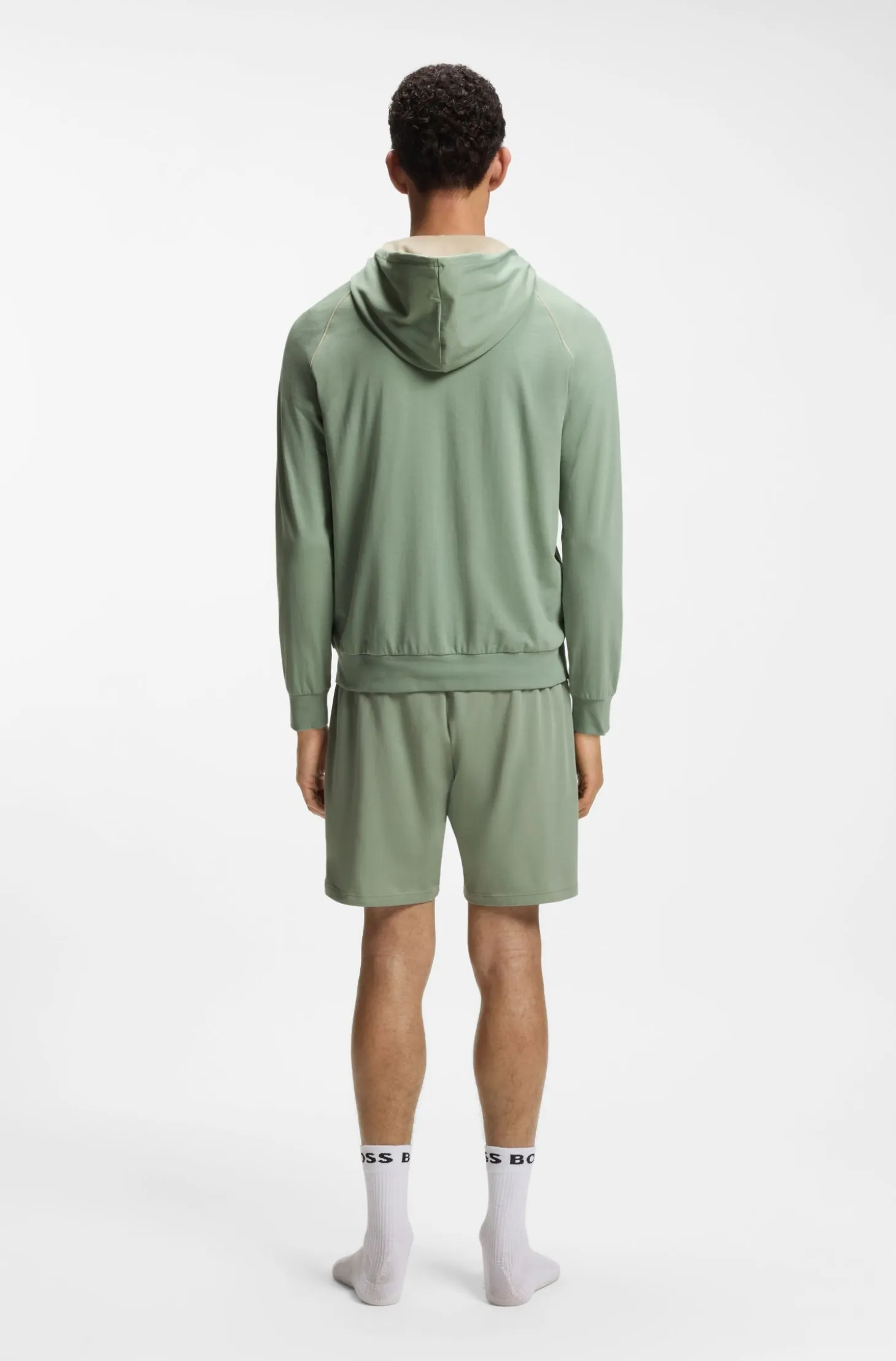 Zip-up hoodie in stretch cotton with embroidered logo