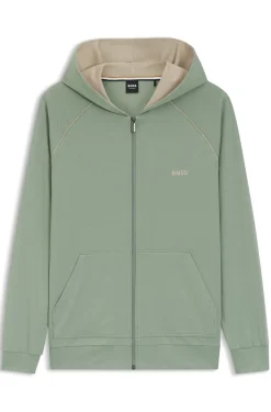 Zip-up hoodie in stretch cotton with embroidered logo