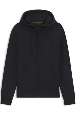 Zip-up hoodie in stretch cotton with logo print