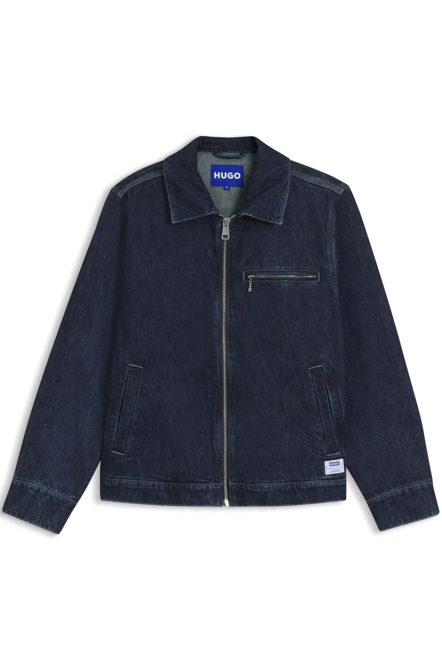Zip-up jacket in blue denim with chest pocket