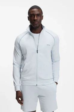ZIp-up jacket in stretch cotton with contrast piping