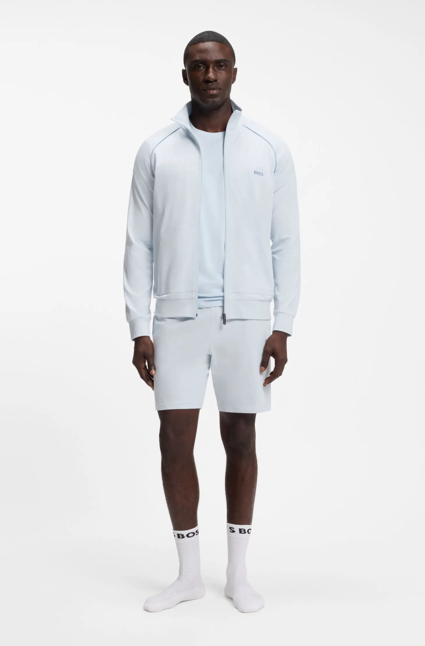 ZIp-up jacket in stretch cotton with contrast piping