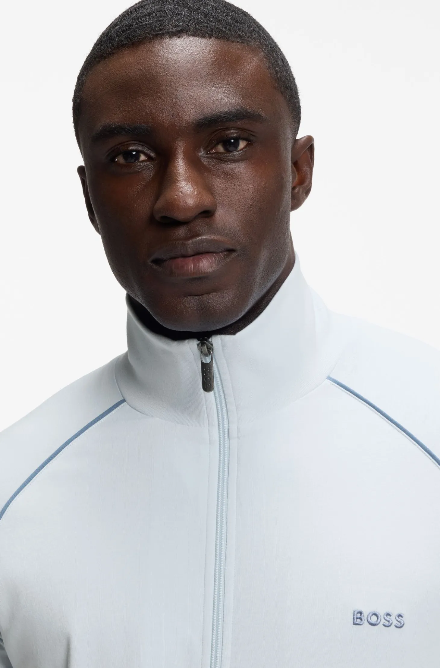 ZIp-up jacket in stretch cotton with contrast piping