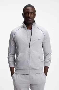 ZIp-up jacket in stretch cotton with contrast piping