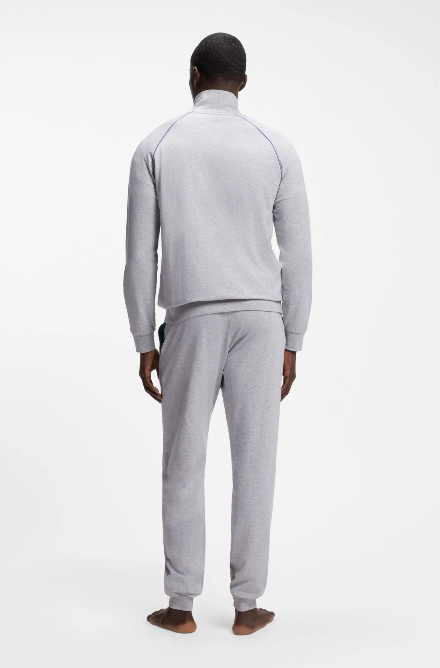 ZIp-up jacket in stretch cotton with contrast piping