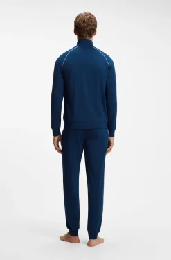 ZIp-up jacket in stretch cotton with contrast piping