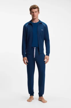 ZIp-up jacket in stretch cotton with contrast piping
