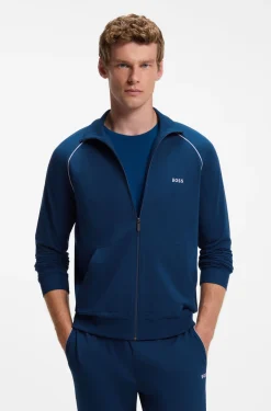 ZIp-up jacket in stretch cotton with contrast piping