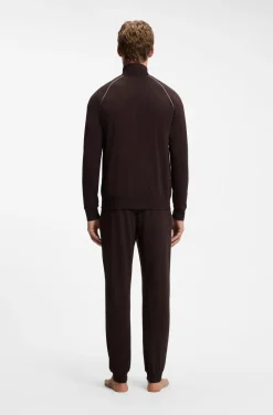 ZIp-up jacket in stretch cotton with contrast piping