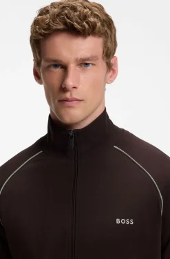 ZIp-up jacket in stretch cotton with contrast piping