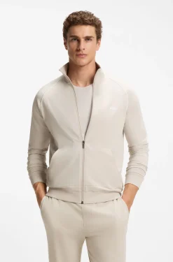 ZIp-up jacket in stretch cotton with contrast piping