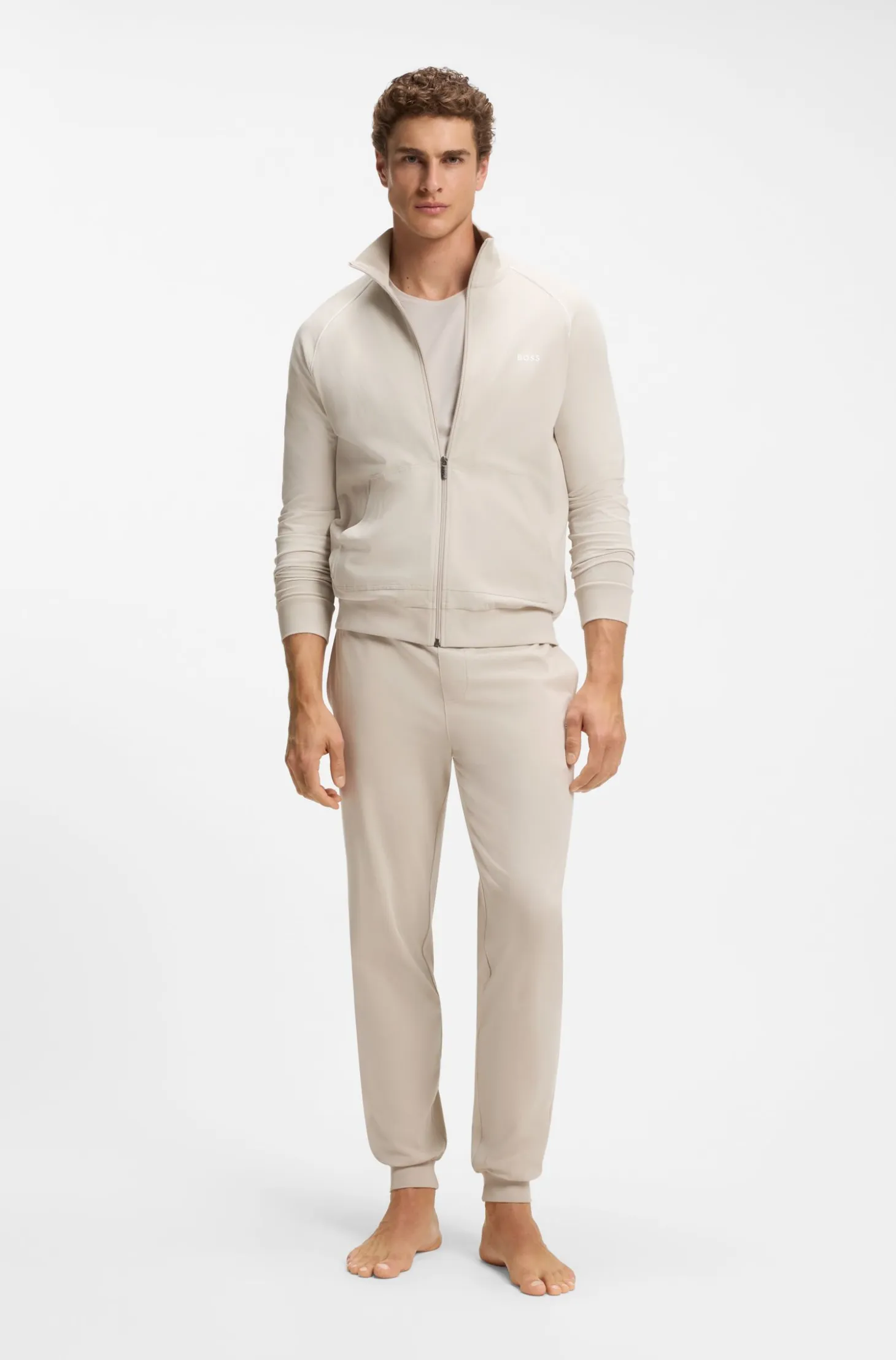 ZIp-up jacket in stretch cotton with contrast piping