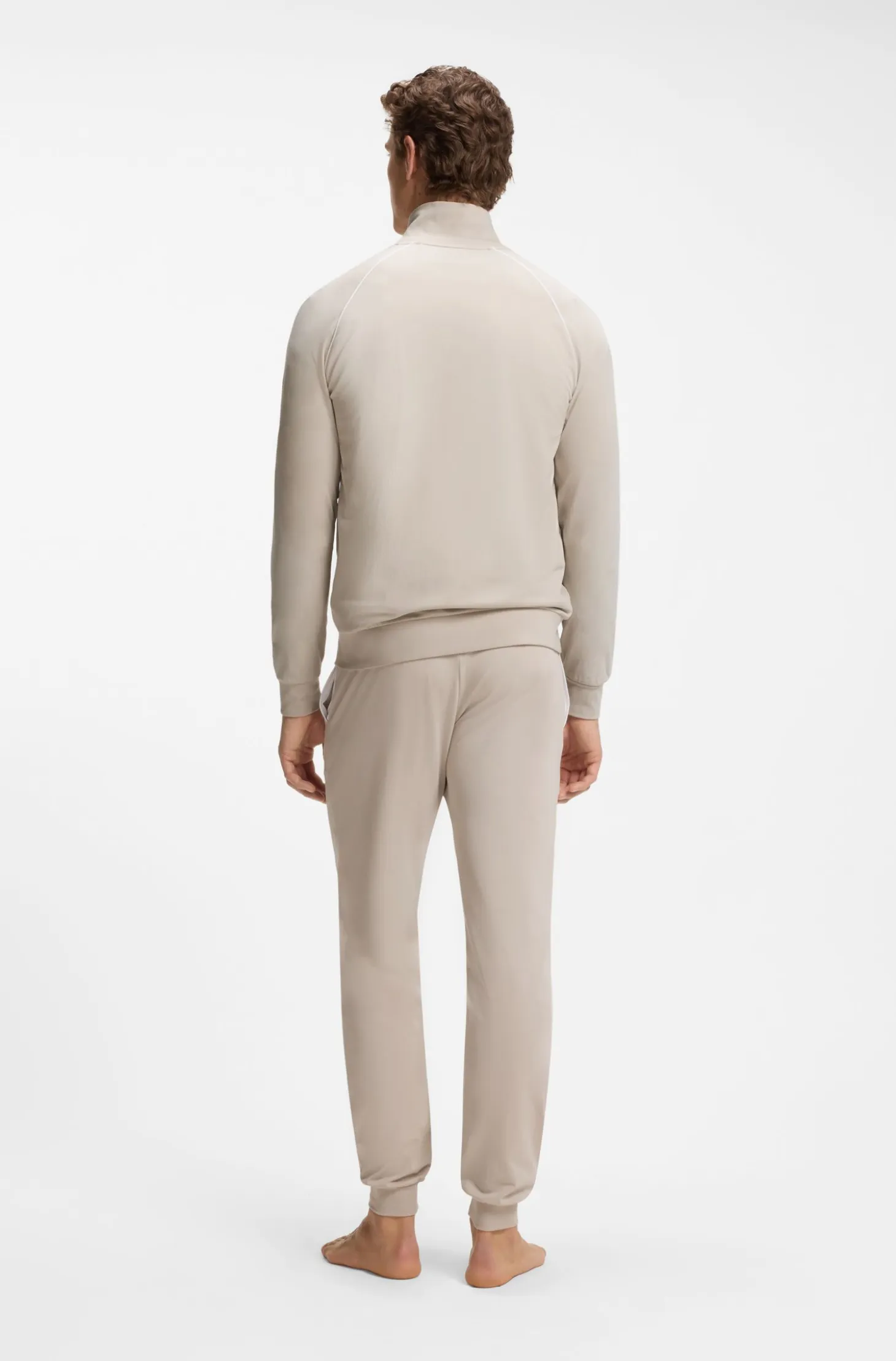 ZIp-up jacket in stretch cotton with contrast piping